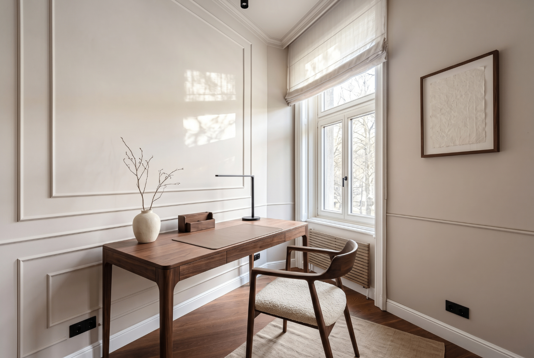 Study corner with walnut desk